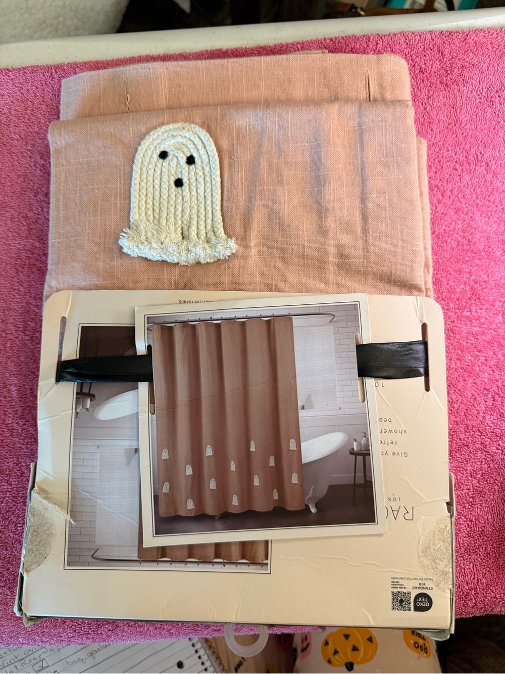 Pink Ghost Appliqué Shower Curtain - Unbranded